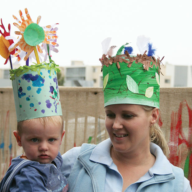 Photo of a child wearing a hat he made for the easter parade